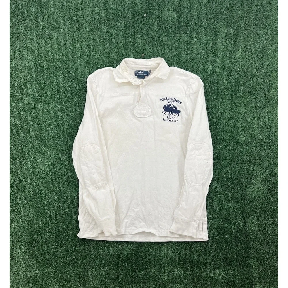 Polo Ralph Lauren Long Sleeve Shirt M White Vintage 1967 Dual Match Big Logo